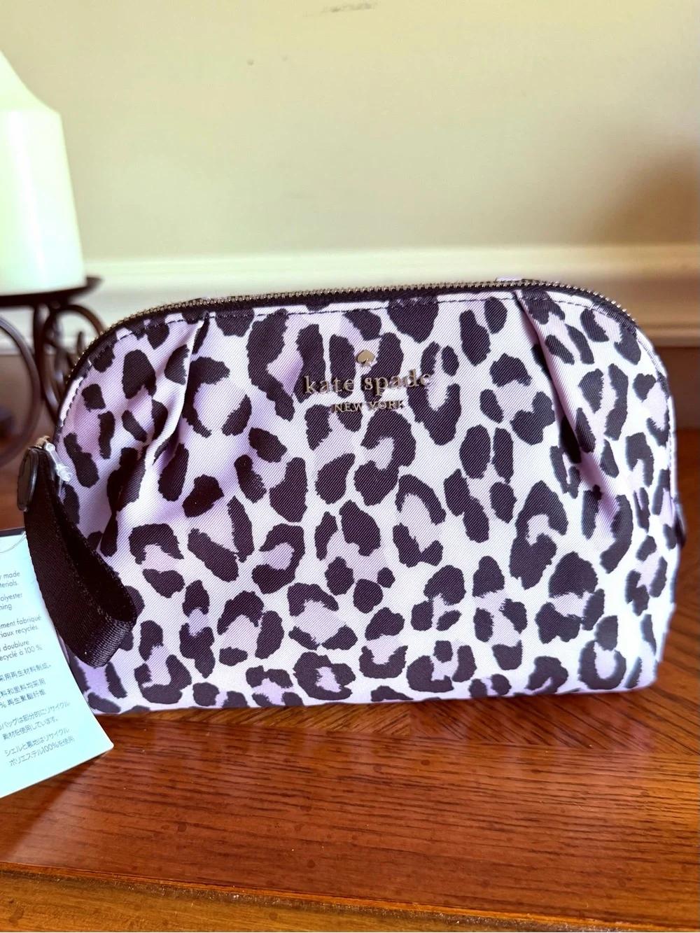 kate spade NWT Chelsea Leopard Print purple and Black violet mist Cosmetic Pouch